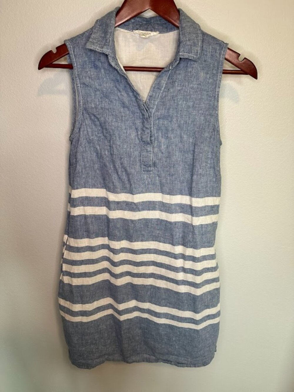 beachlunchlounge Blue Chambray Striped Linen Cotton Resortwear Shirtdress - XS